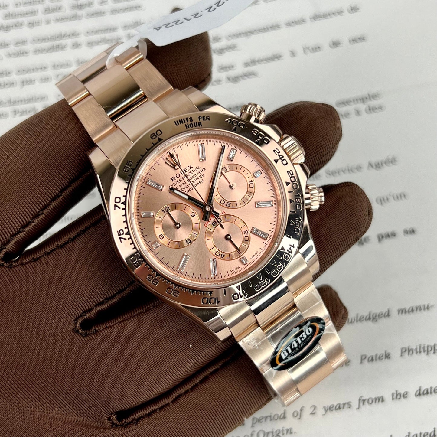 replica Rolex Cosmograph Daytona 40mm Everose Oro 116505 1:1 edizione migliore BTF
