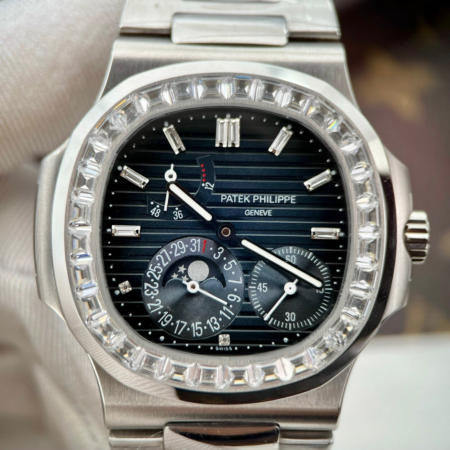 Patek Philippe Nautilus 5712/1R-001 1:1 edizione migliore GR Fabbrica quadrante blu and Stone