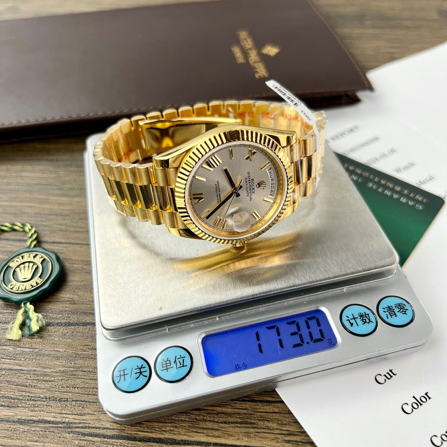 Rolex Day Date 228238 40MM 1:1 edizione migliore 18k Yellow Oro Argento Roman quadrante GM Fabbrica Counterweight Versione