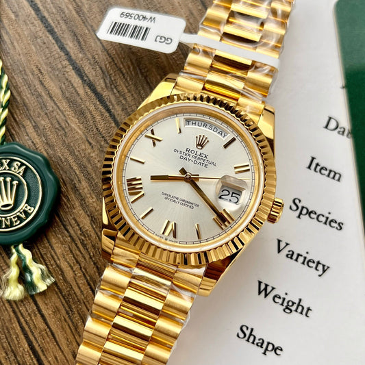 Rolex Day Date 228238 40MM 1:1 edizione migliore 18k Yellow Oro Argento Roman quadrante GM Fabbrica Counterweight Versione