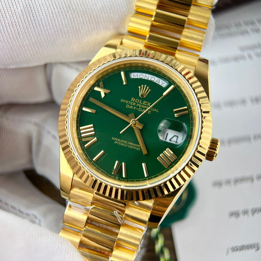 Rolex Day-Date 40 Yellow Oro 228238 Verde Rom 1:1 edizione migliore 175 gram V3 GM Fabbrica CounterWeight Versione