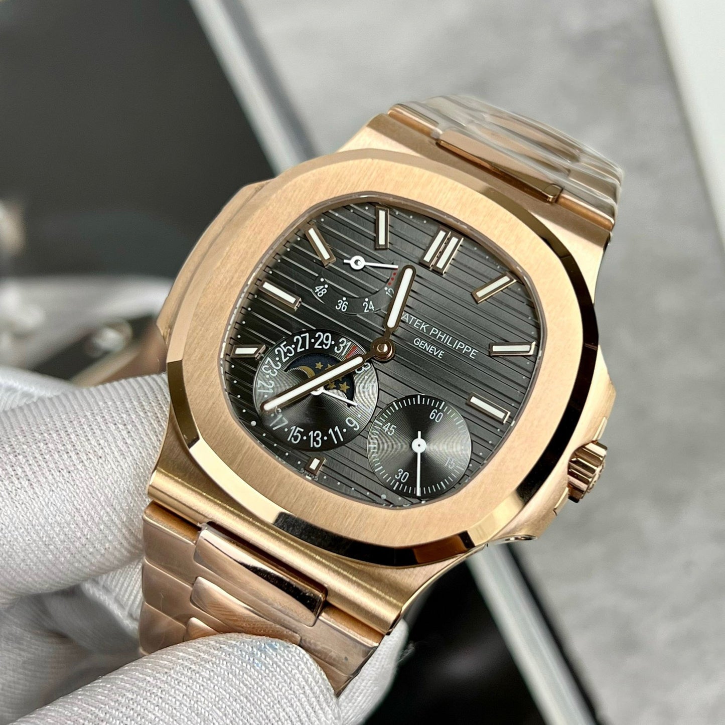 Patek Philippe Nautilus 5712/1R-001 1:1 edizione migliore GR Fabbrica Grigio quadrante Rosa Oro
