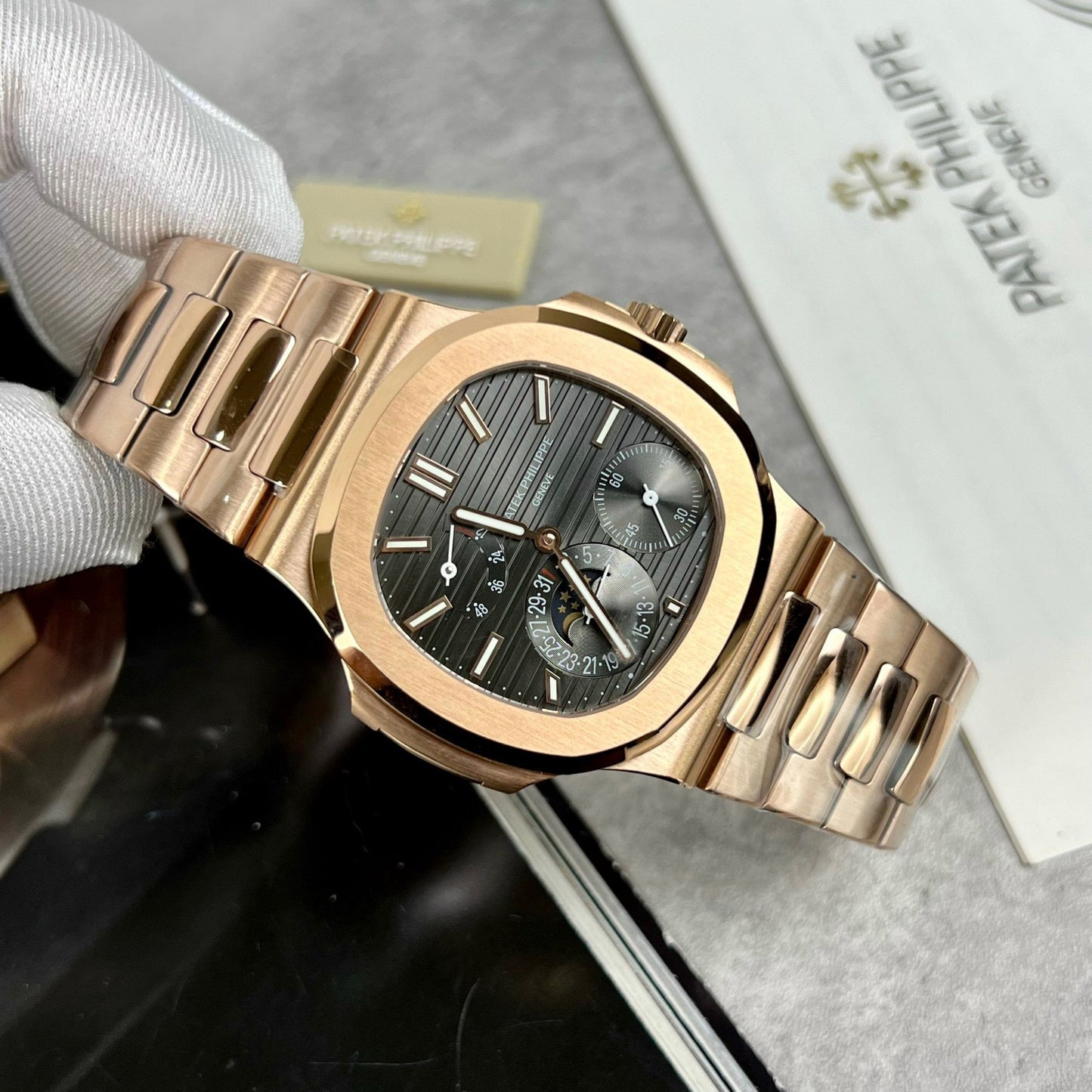 Patek Philippe Nautilus 5712/1R-001 1:1 edizione migliore GR Fabbrica Grigio quadrante Rosa Oro