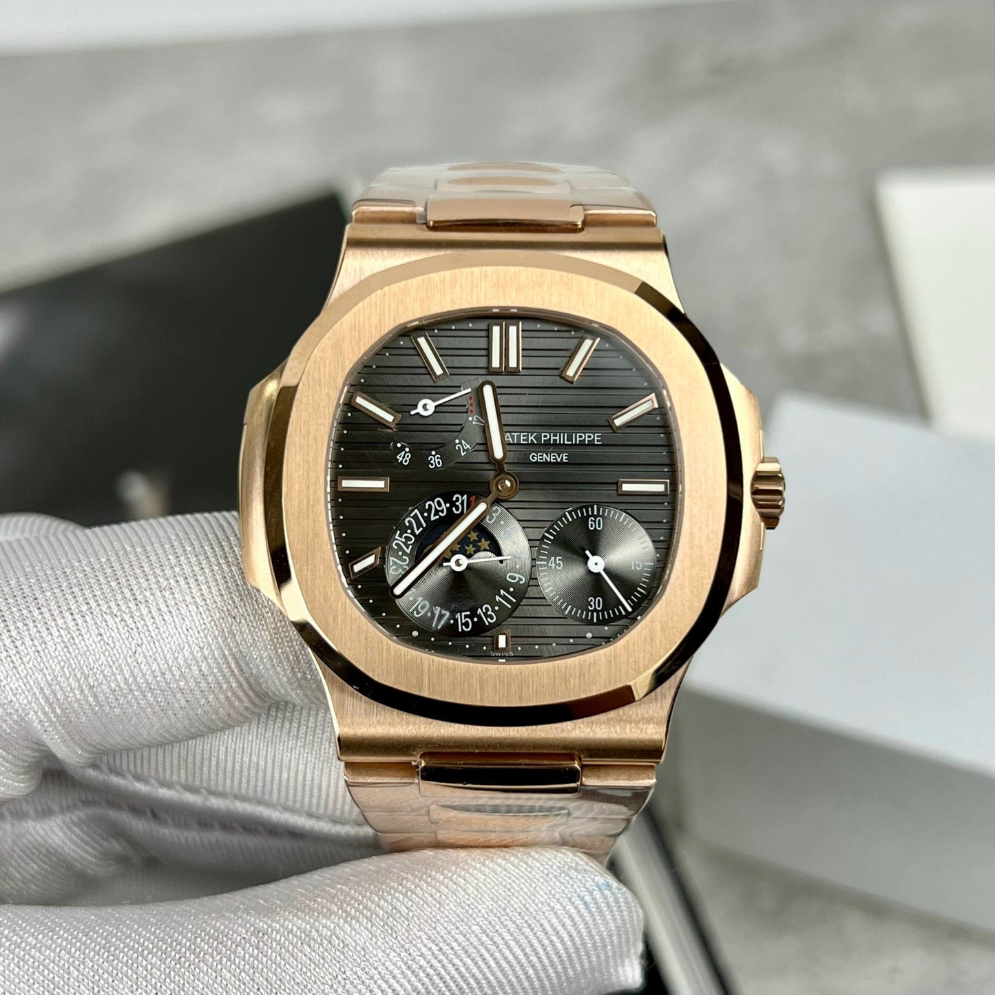 Patek Philippe Nautilus 5712/1R-001 1:1 edizione migliore GR Fabbrica Grigio quadrante Rosa Oro