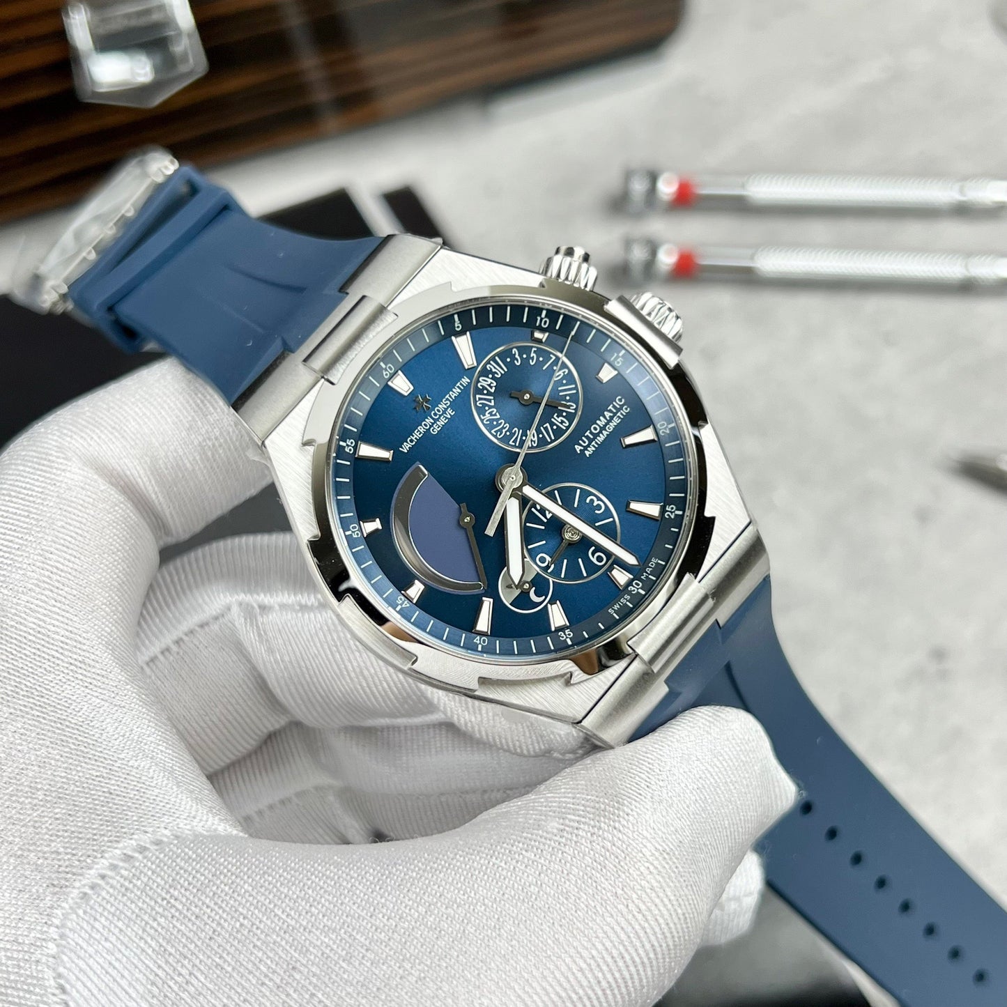 Vacheron Constantin Overseas 47450/000W-9511 TWA Fabbrica 1:1 Best Edition Blue Dial Rubber cinturino