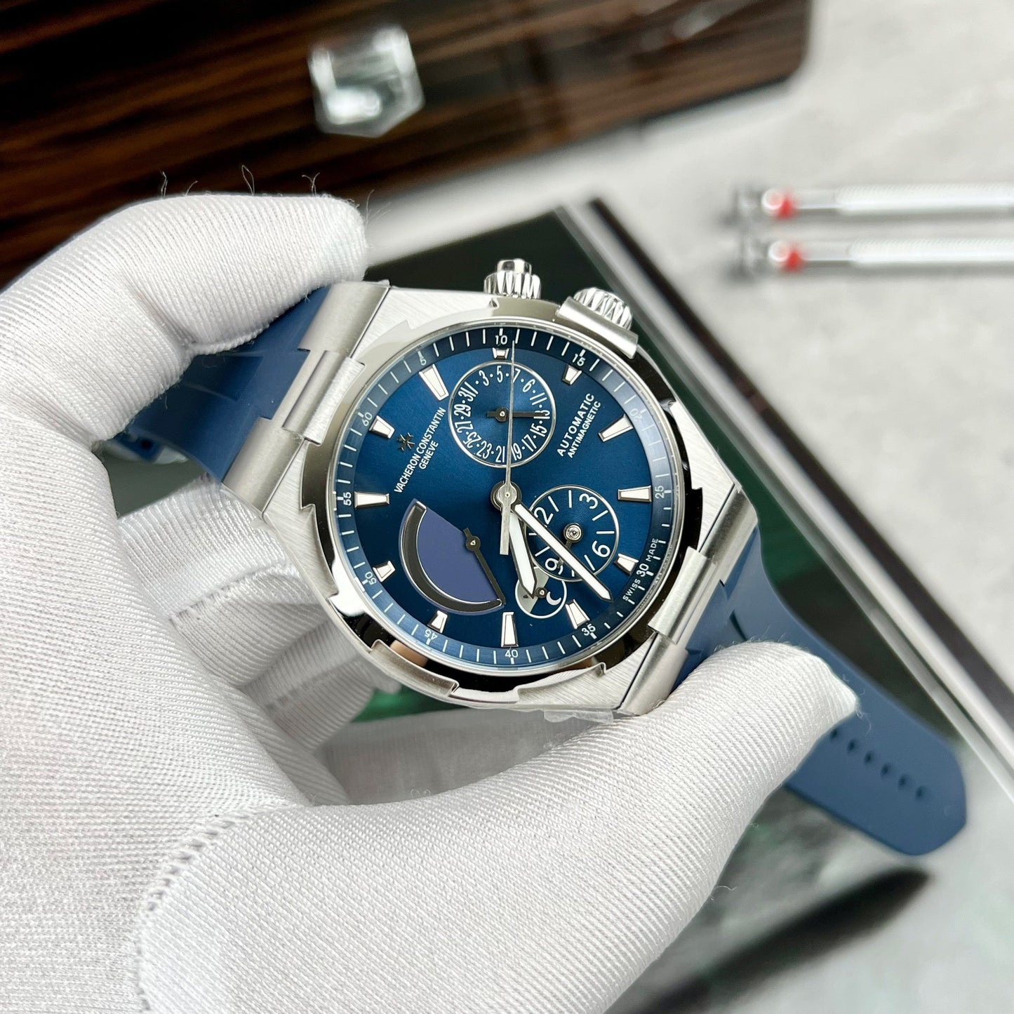 Vacheron Constantin Overseas 47450/000W-9511 TWA Fabbrica 1:1 Best Edition Blue Dial Rubber cinturino