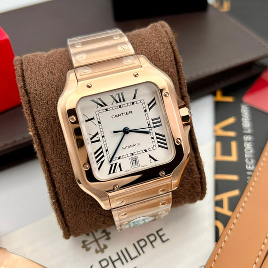 Cartier De Santos acciaio inossidabile Cassa BV Fabbrica 1:1 edizione migliore quadrante bianco Rosa Oro versão mais recente