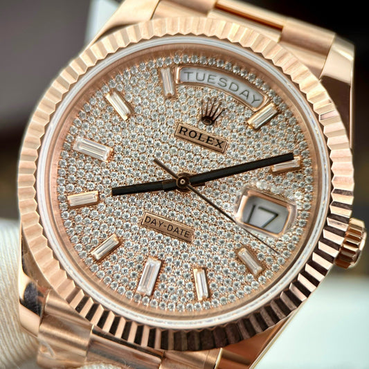 Rolex Day Date m228235-0036 custom 18k Everose Oro 1:1 edizione migliore GM Fabbrica Moissanite quadrante