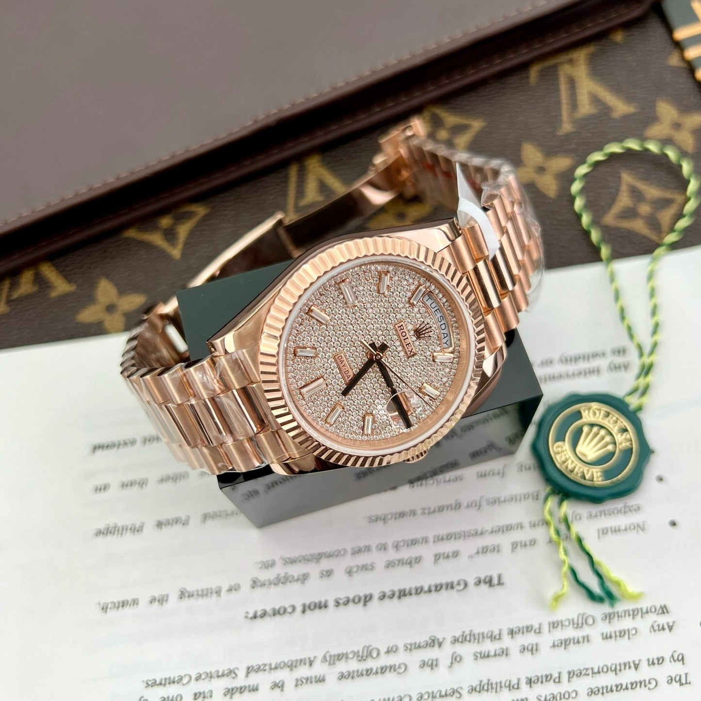 Rolex Day Date m228235-0036 custom 18k Everose Oro 1:1 edizione migliore GM Fabbrica Moissanite quadrante