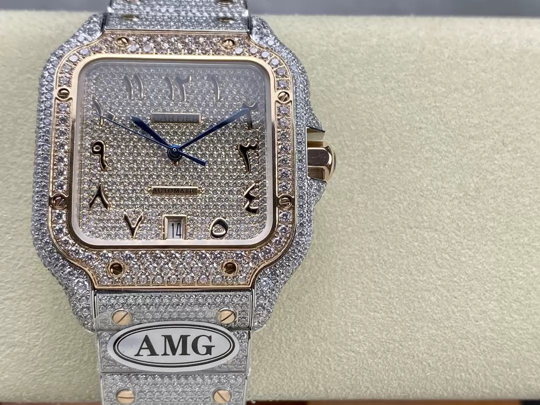 Santos De Cartier Diamond Watches Numeric Rosa Oro quadrante 1:1 edizione migliore AMG Fabbrica Swarovski Stone