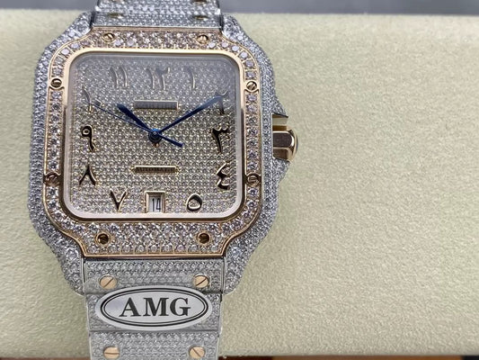 Santos De Cartier Diamond Watches Numeric Rosa Oro quadrante 1:1 edizione migliore AMG Fabbrica Swarovski Stone