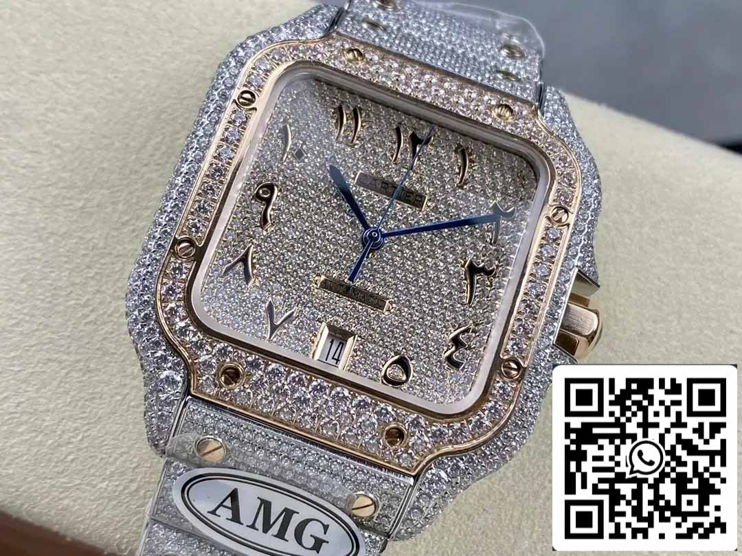 Santos De Cartier Diamond Watches Numeric Rosa Oro quadrante 1:1 edizione migliore AMG Fabbrica Swarovski Stone