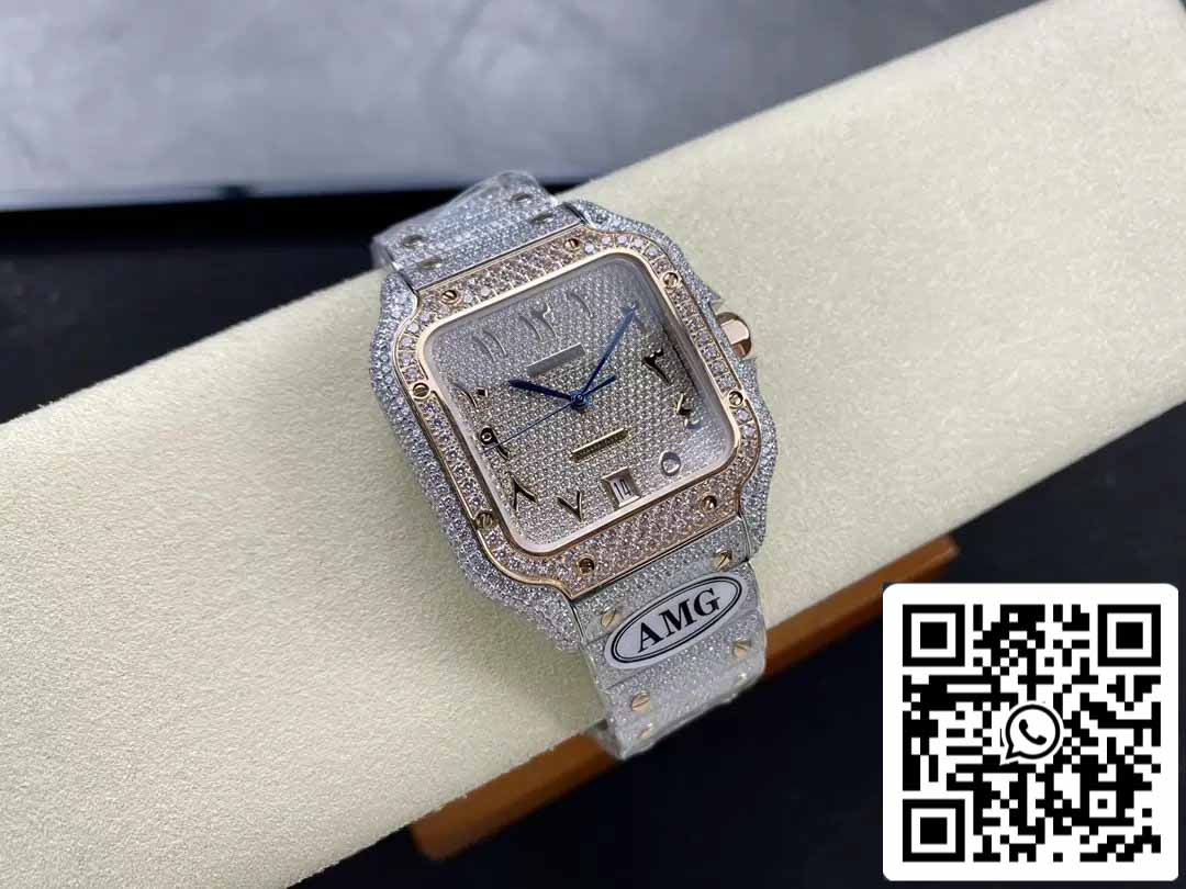 Santos De Cartier Diamond Watches Numeric Rosa Oro quadrante 1:1 edizione migliore AMG Fabbrica Swarovski Stone