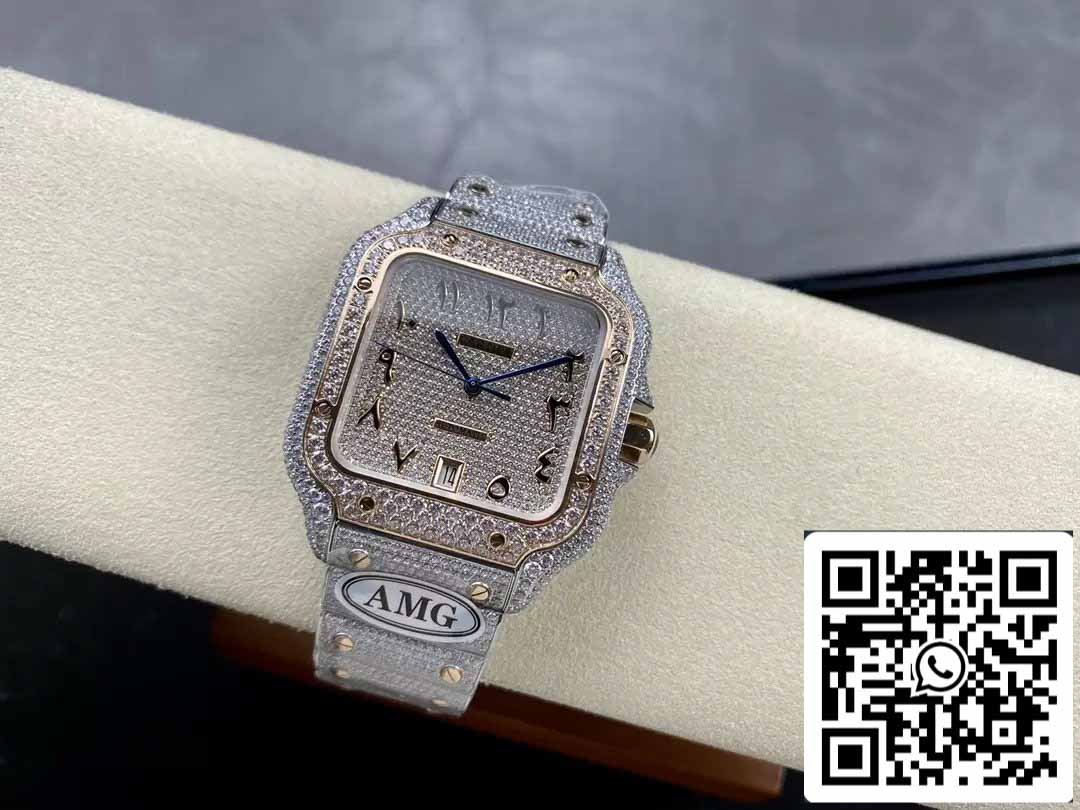 Santos De Cartier Diamond Watches Numeric Rosa Oro quadrante 1:1 edizione migliore AMG Fabbrica Swarovski Stone