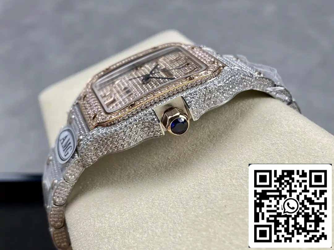 Santos De Cartier Diamond Watches Numeric Rosa Oro quadrante 1:1 edizione migliore AMG Fabbrica Swarovski Stone