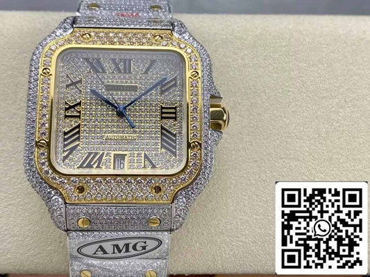 Santos De Cartier Diamond Roman Numeric quadrante Yellow Oro 1:1 edizione migliore AMG Fabbrica Swarovski Stone