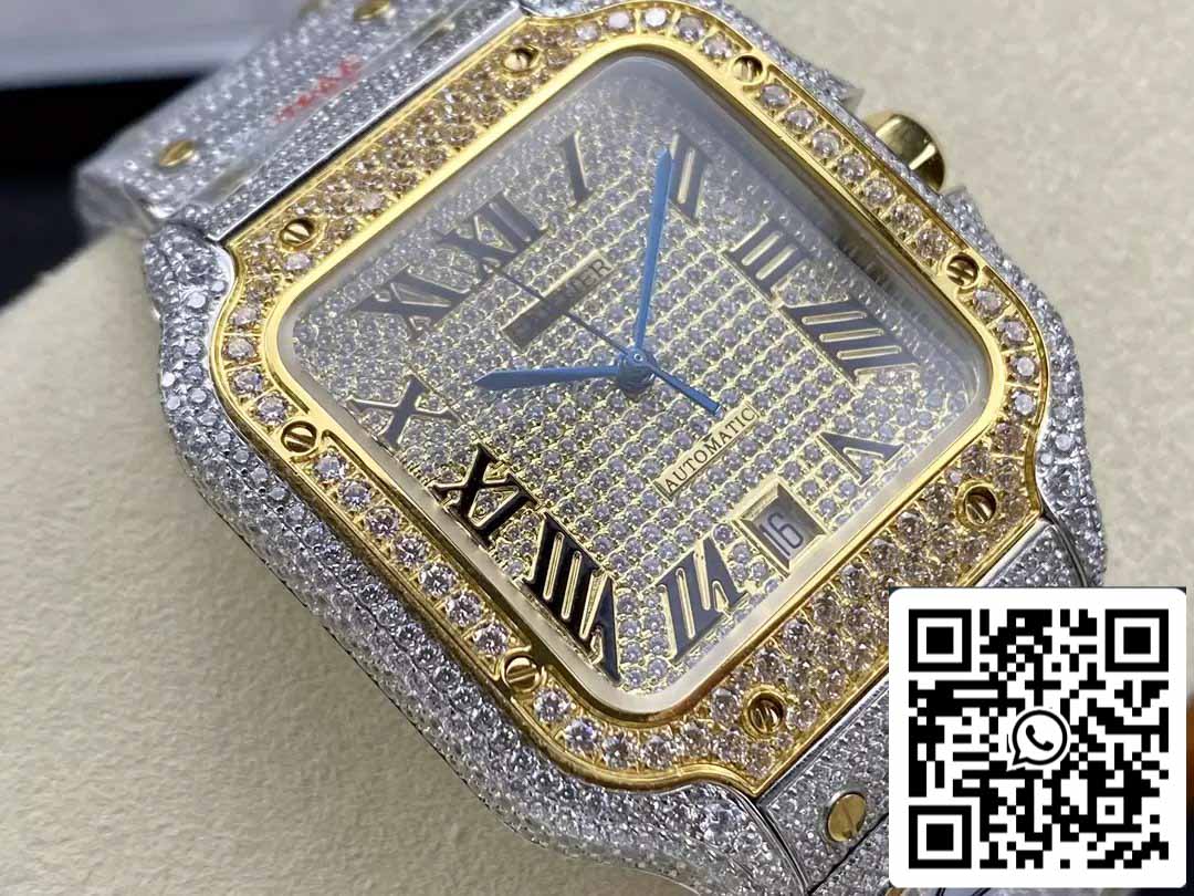Santos De Cartier Diamante Romano Numérico quadrante Amarelo Oro 1:1 edizione melhor AMG Fabbrica Swarovski Stone