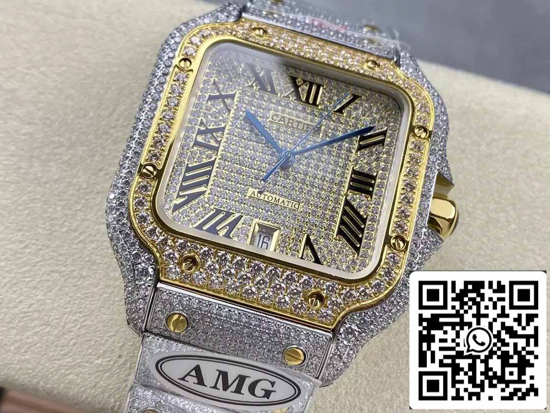Santos De Cartier Diamante Romano Numérico quadrante Amarelo Oro 1:1 edizione melhor AMG Fabbrica Swarovski Stone