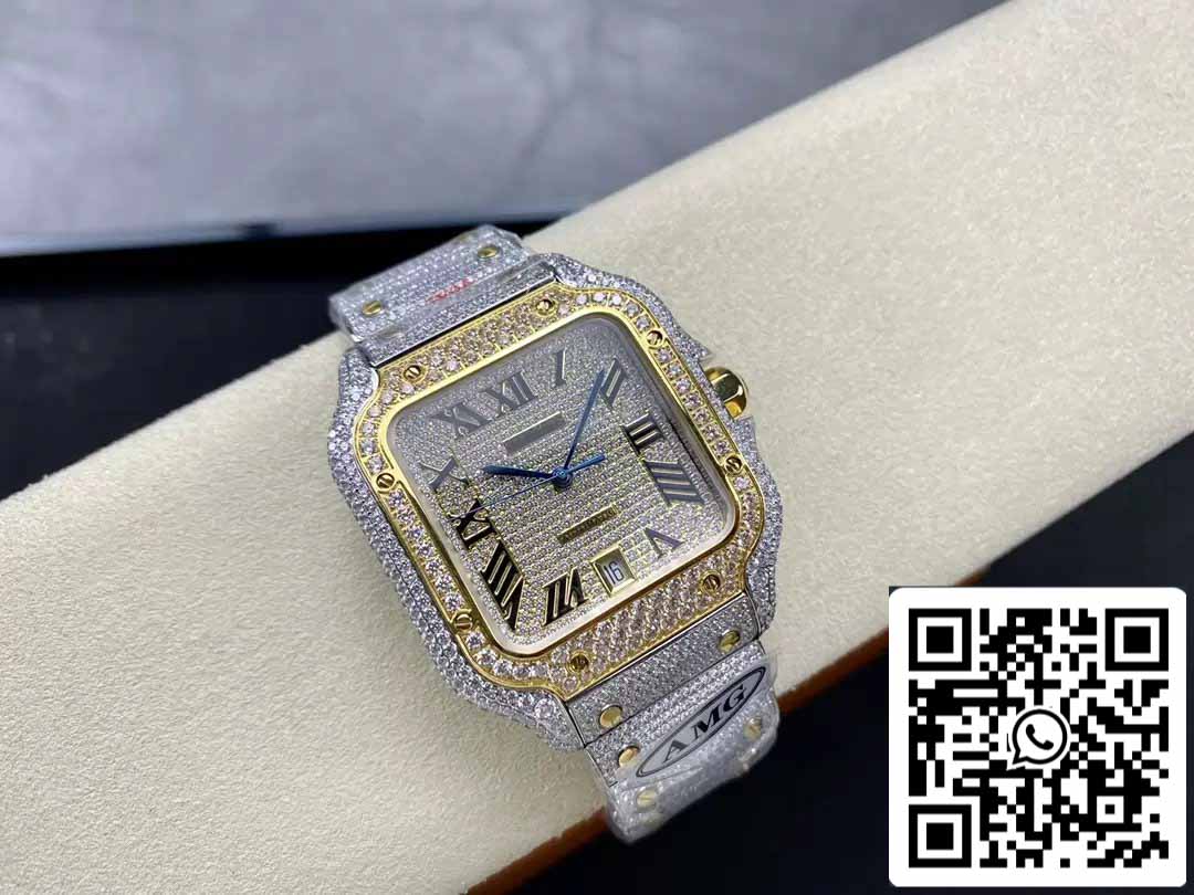 Santos De Cartier Diamante Romano Numérico quadrante Amarelo Oro 1:1 edizione melhor AMG Fabbrica Swarovski Stone
