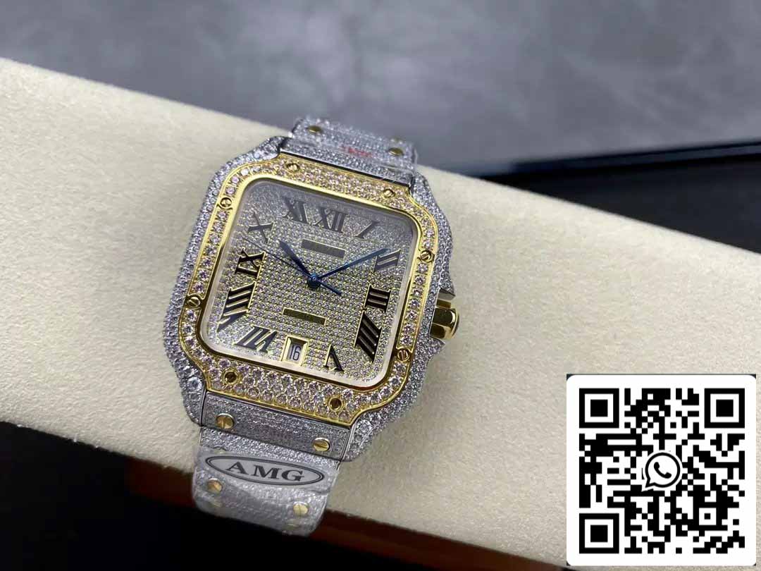 Santos De Cartier Diamante Romano Numérico quadrante Amarelo Oro 1:1 edizione melhor AMG Fabbrica Swarovski Stone