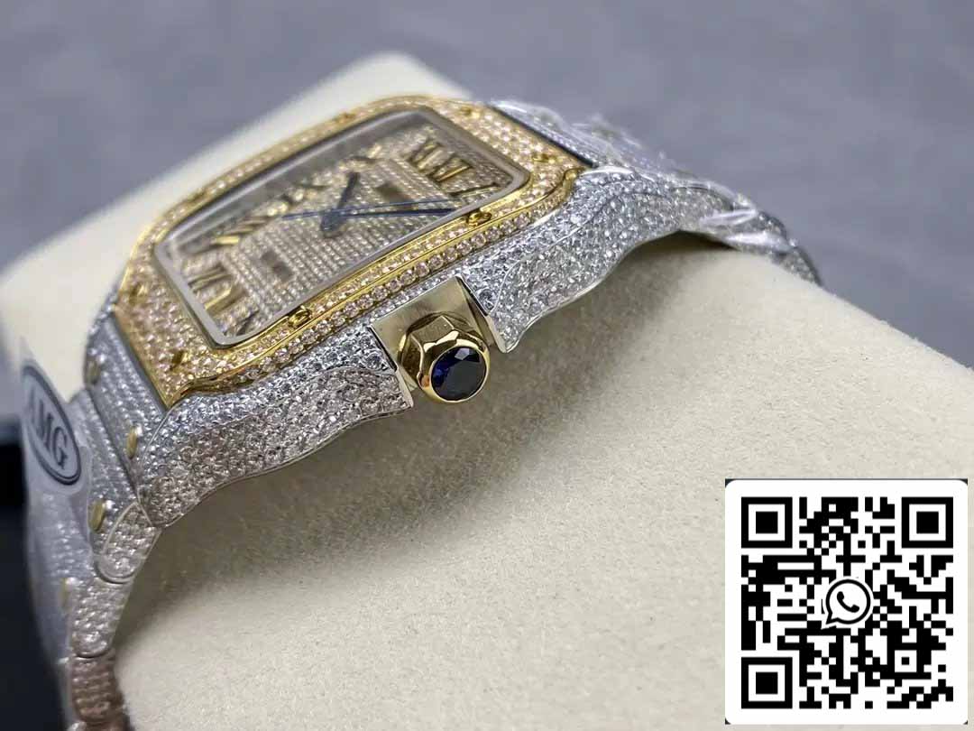 Santos De Cartier Diamante Romano Numérico quadrante Amarelo Oro 1:1 edizione melhor AMG Fabbrica Swarovski Stone