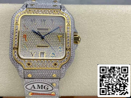 Santos De Cartier Diamond Numeric Color quadrante Yellow Oro 1:1 edizione migliore AMG Fabbrica Swarovski Stone