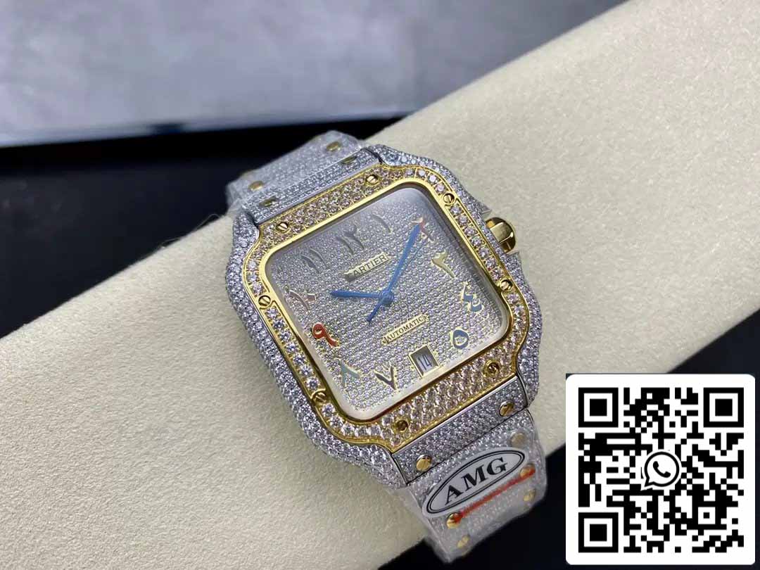 Santos De Cartier Diamante Numérico Cor quadrante Amarelo Oro 1:1 edizione melhor AMG Fabbrica Swarovski Stone