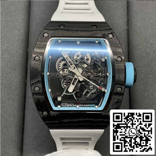 RICHARD MILLE  RM055 NTPT fibra di carbonio 1:1 edizione migliore BBR Fabbrica [V3] Bianco Gomma cinturino