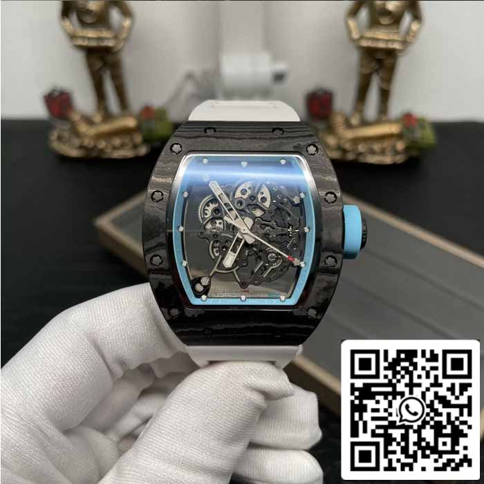 RICHARD MILLE  RM055 NTPT fibra di carbonio 1:1 edizione migliore BBR Fabbrica [V3] Bianco Gomma cinturino