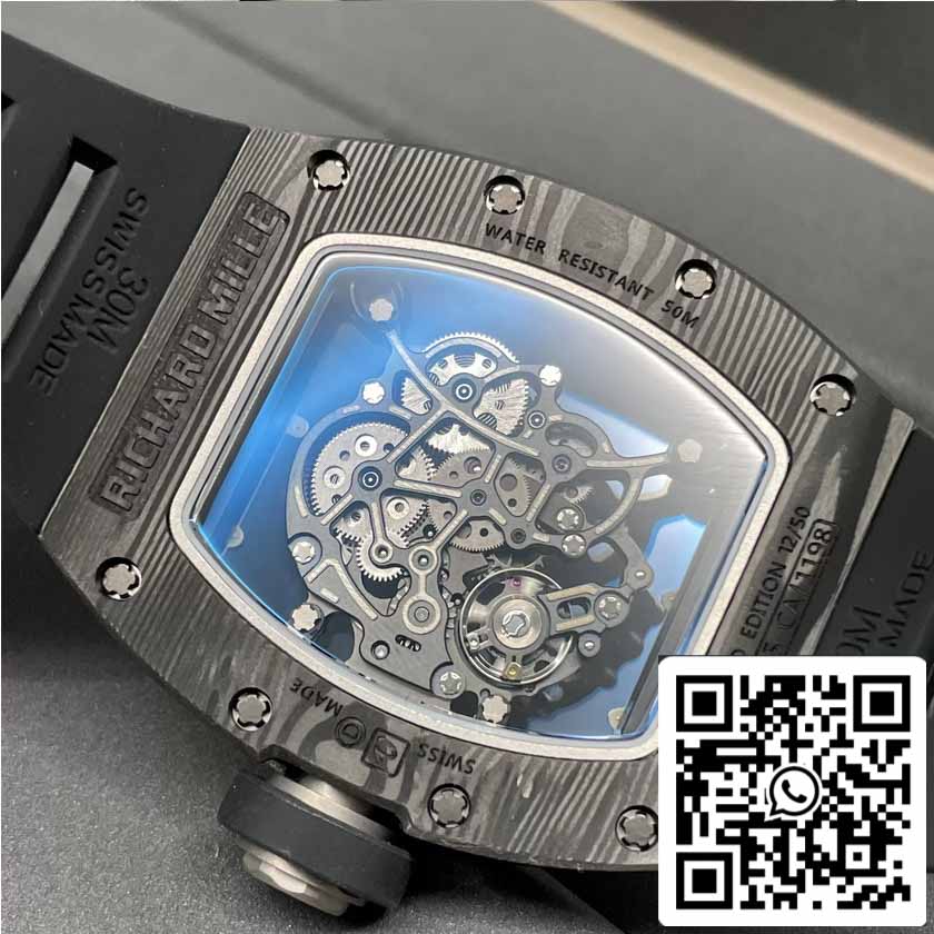 RICHARD MILLE RM055 NTPT fibra de carbono 1:1 edição melhor BBR Fabbrica [V3] Nero Gomma cinturino