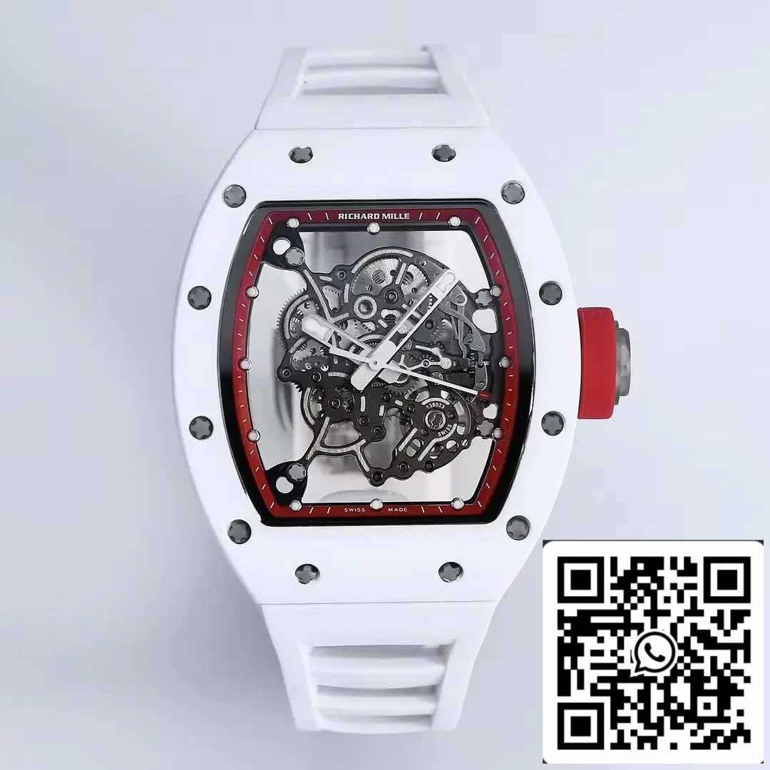 RICHARD MILLE  RM055 ceramica Cassa 1:1 edizione migliore BBR Fabbrica [V3] Bianco Gomma cinturino