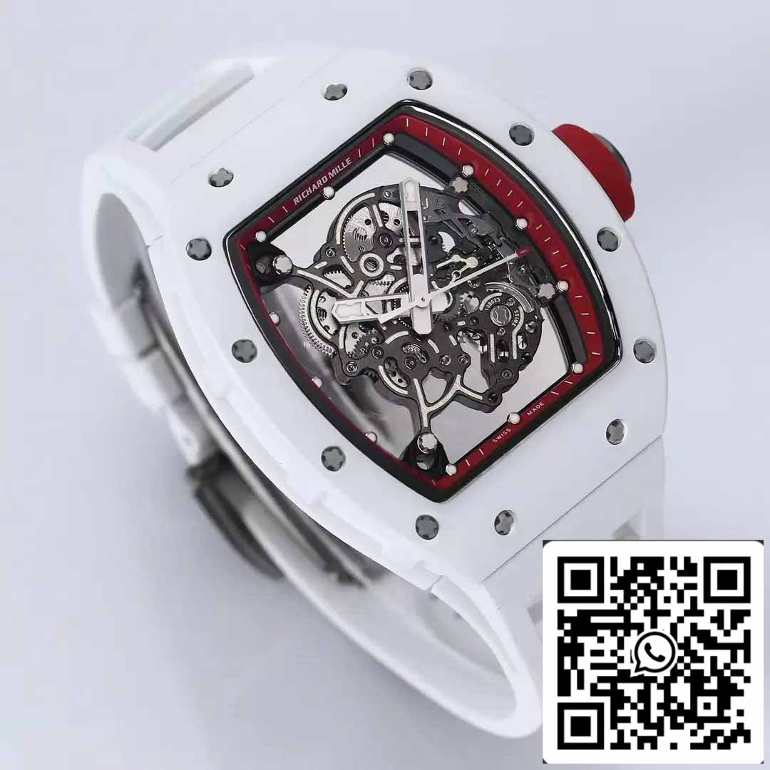 RICHARD MILLE  RM055 ceramica Cassa 1:1 edizione migliore BBR Fabbrica [V3] Bianco Gomma cinturino