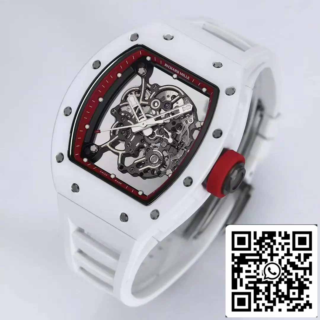 RICHARD MILLE  RM055 ceramica Cassa 1:1 edizione migliore BBR Fabbrica [V3] Bianco Gomma cinturino