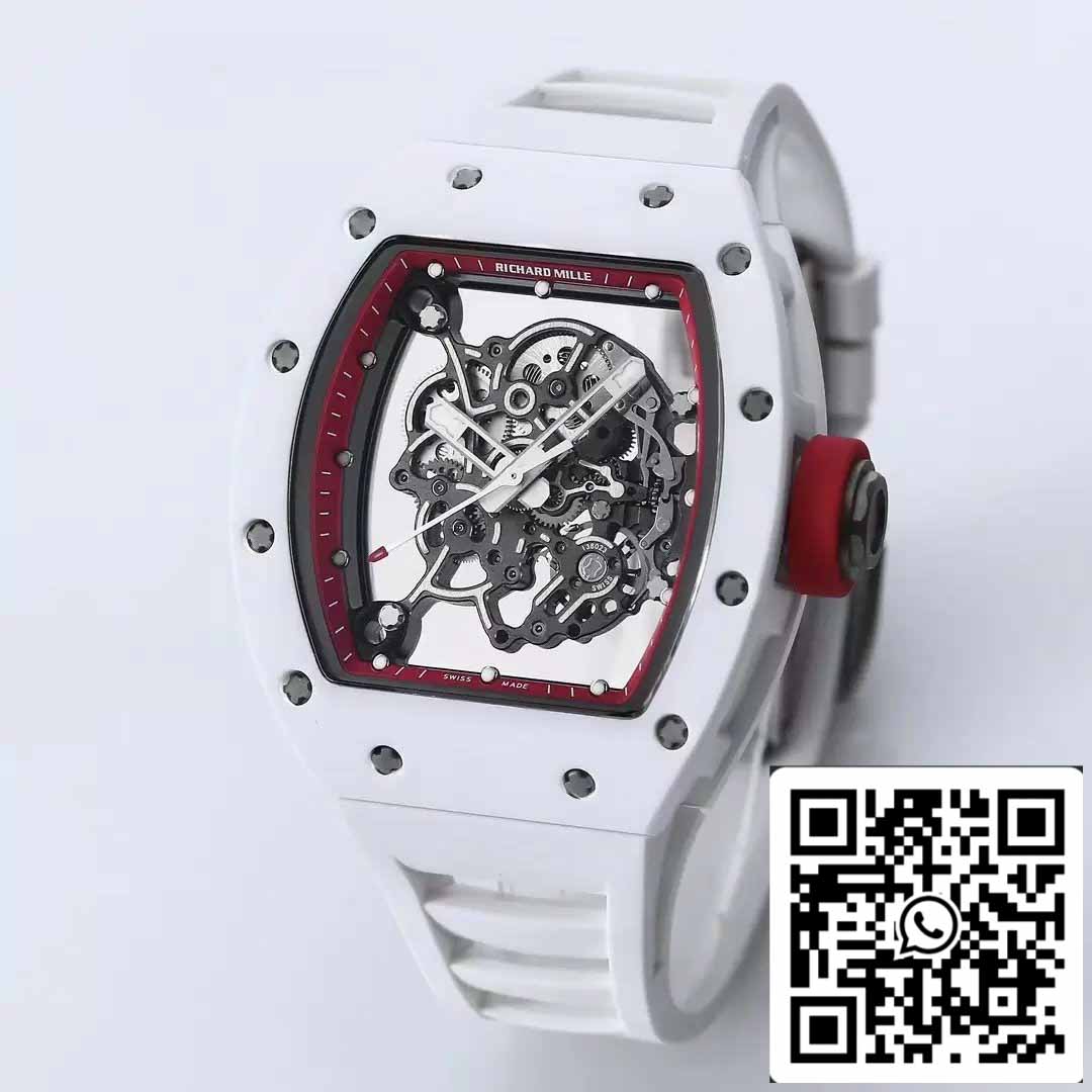 RICHARD MILLE  RM055 ceramica Cassa 1:1 edizione migliore BBR Fabbrica [V3] Bianco Gomma cinturino