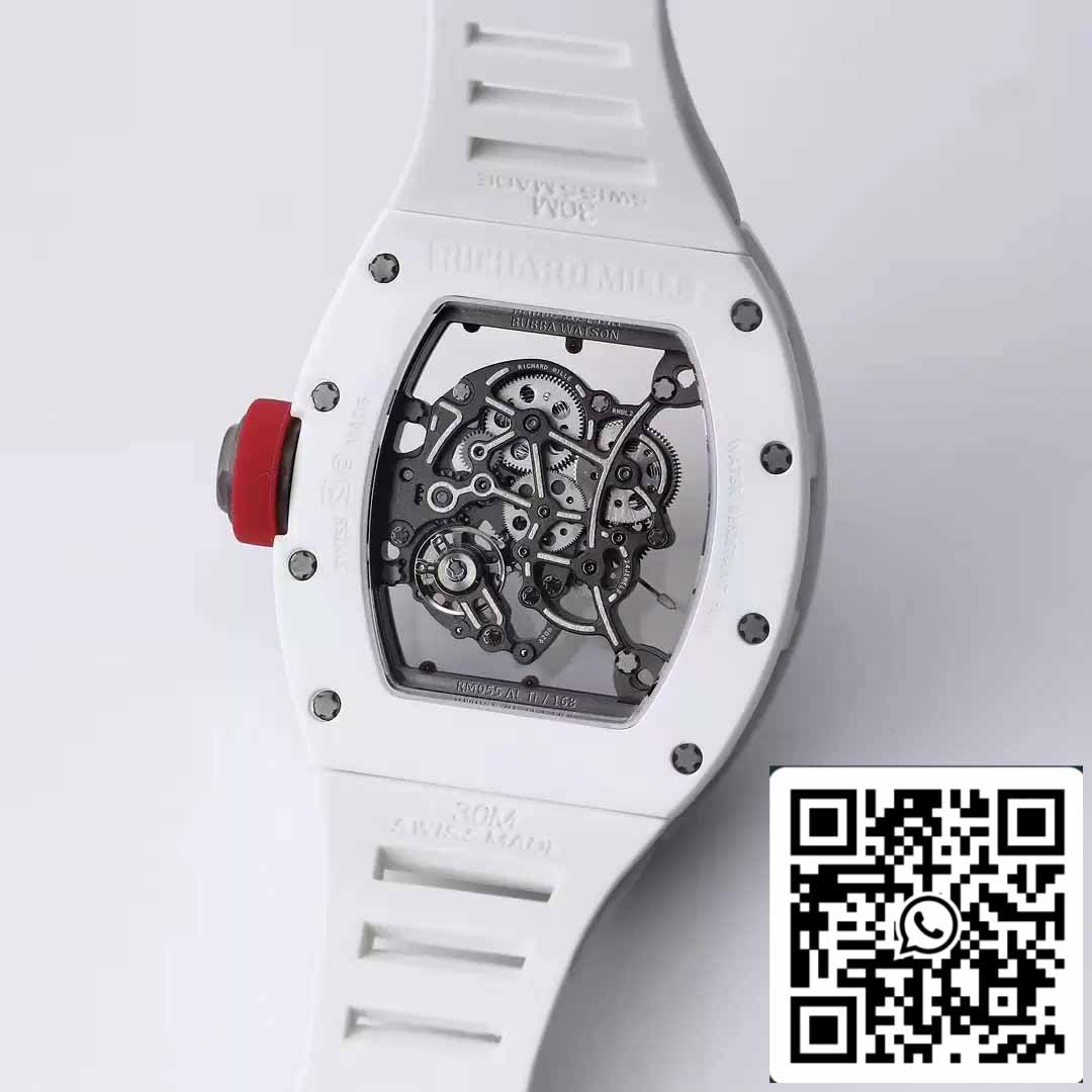 RICHARD MILLE  RM055 ceramica Cassa 1:1 edizione migliore BBR Fabbrica [V3] Bianco Gomma cinturino