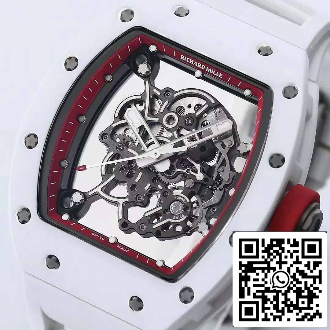 RICHARD MILLE  RM055 ceramica Cassa 1:1 edizione migliore BBR Fabbrica [V3] Bianco Gomma cinturino