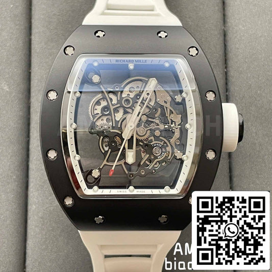 BBR Fabbrica [V3] RICHARD MILLE  RM055 RM-055 Nero ceramica Cassa Bianco Gomma cinturino