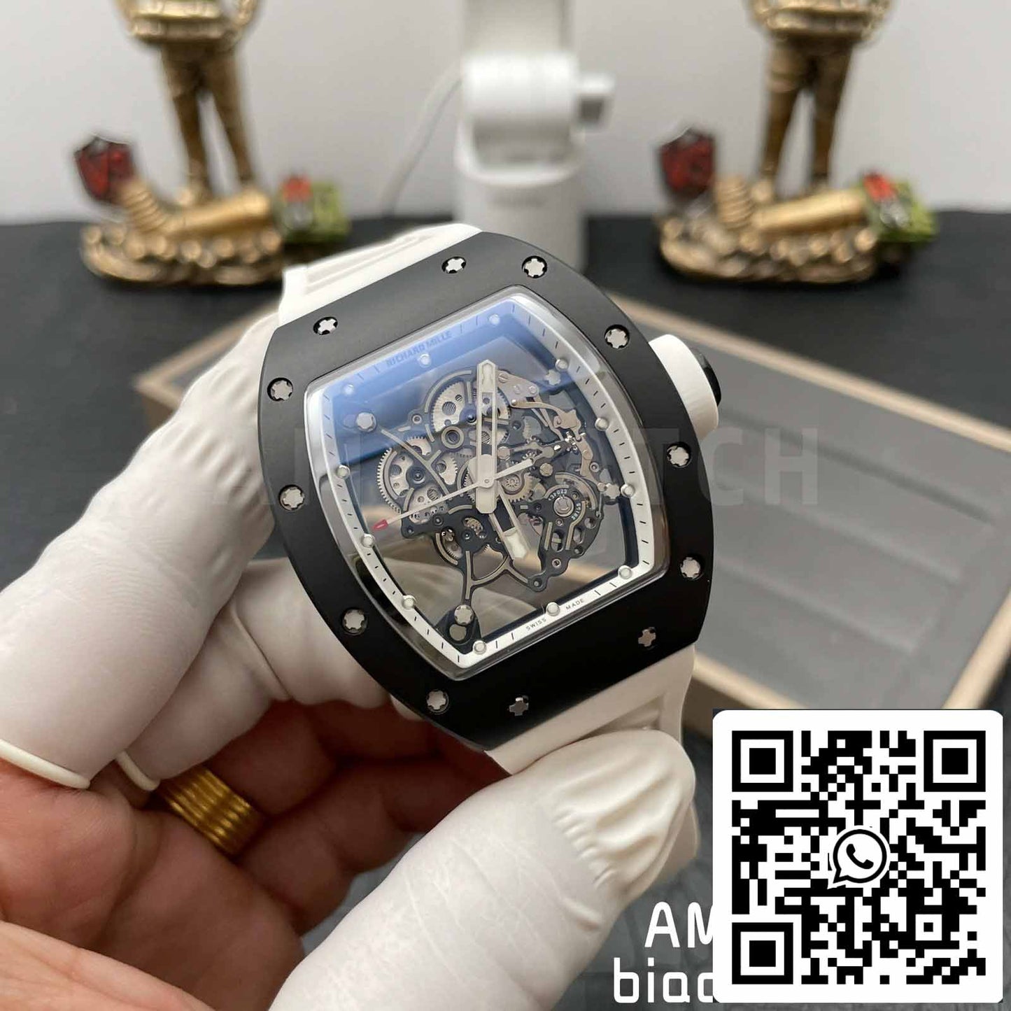 BBR Fabbrica [V3] RICHARD MILLE  RM055 RM-055 Nero ceramica Cassa Bianco Gomma cinturino
