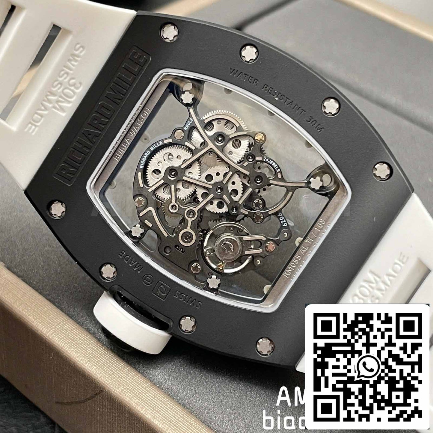 BBR Fabbrica [V3] RICHARD MILLE  RM055 RM-055 Nero ceramica Cassa Bianco Gomma cinturino