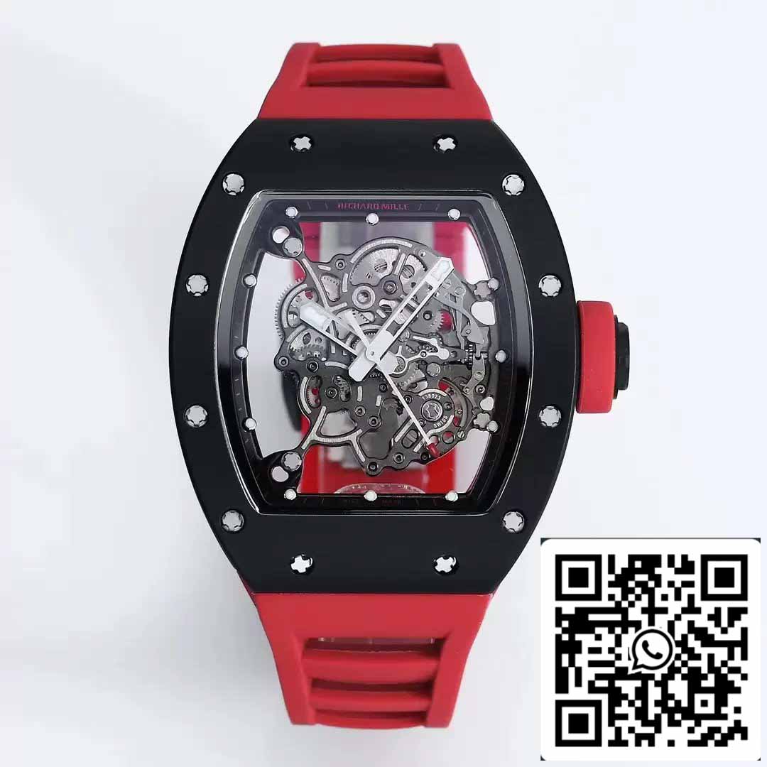 BBR Fabbrica [V3] RICHARD MILLE  RM055 RM-055 Nero ceramica Cassa Red Gomma cinturino