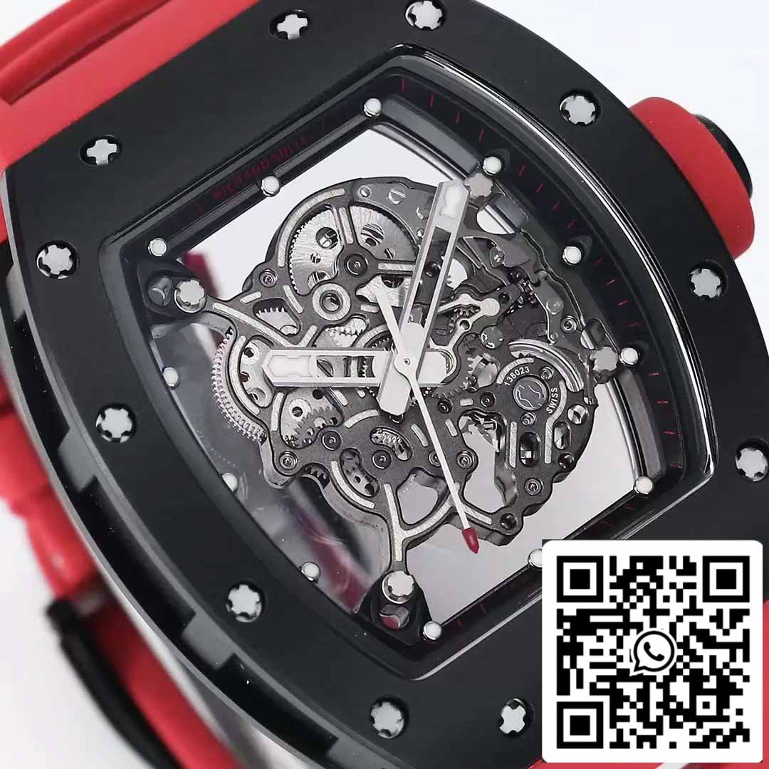 BBR Fabbrica [V3] RICHARD MILLE  RM055 RM-055 Nero ceramica Cassa Red Gomma cinturino