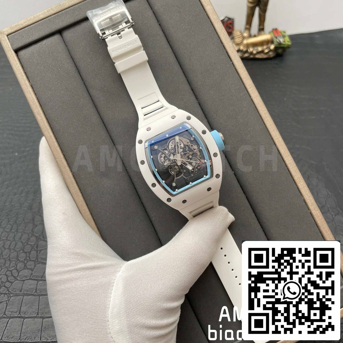 RICHARD MILLE  RM055 Bianco ceramica Cassa 1:1 edizione migliore BBR Fabbrica [V3] Bianco Gomma cinturino