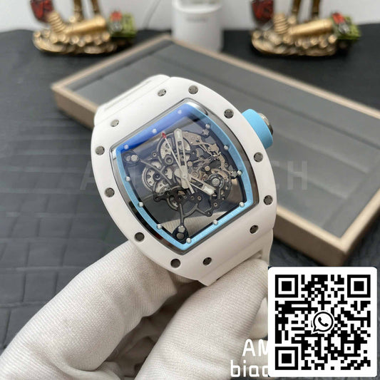 RICHARD MILLE  RM055 Bianco ceramica Cassa 1:1 edizione migliore BBR Fabbrica [V3] Bianco Gomma cinturino