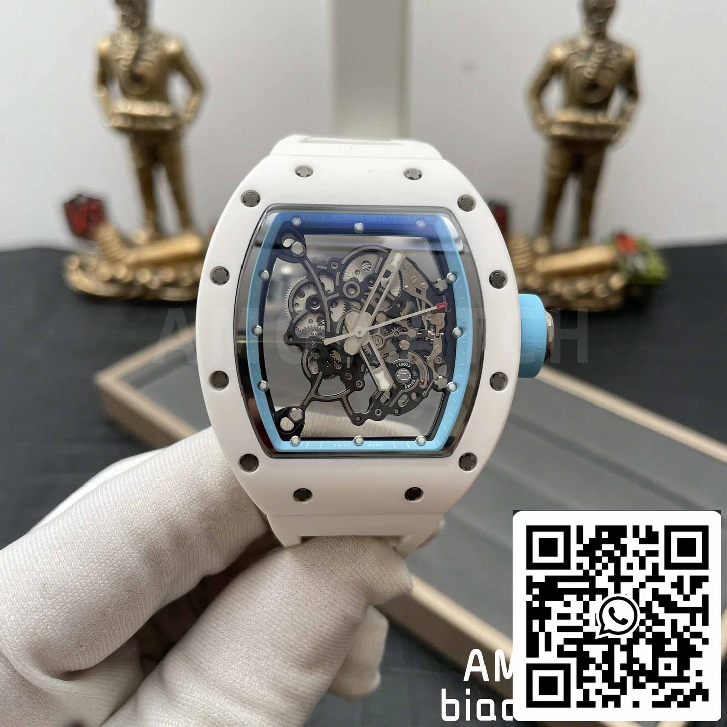 RICHARD MILLE  RM055 Bianco ceramica Cassa 1:1 edizione migliore BBR Fabbrica [V3] Bianco Gomma cinturino