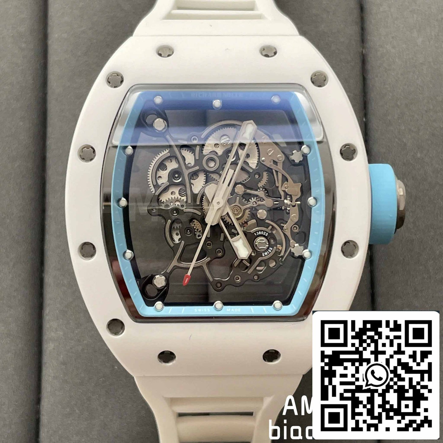 RICHARD MILLE  RM055 Bianco ceramica Cassa 1:1 edizione migliore BBR Fabbrica [V3] Bianco Gomma cinturino