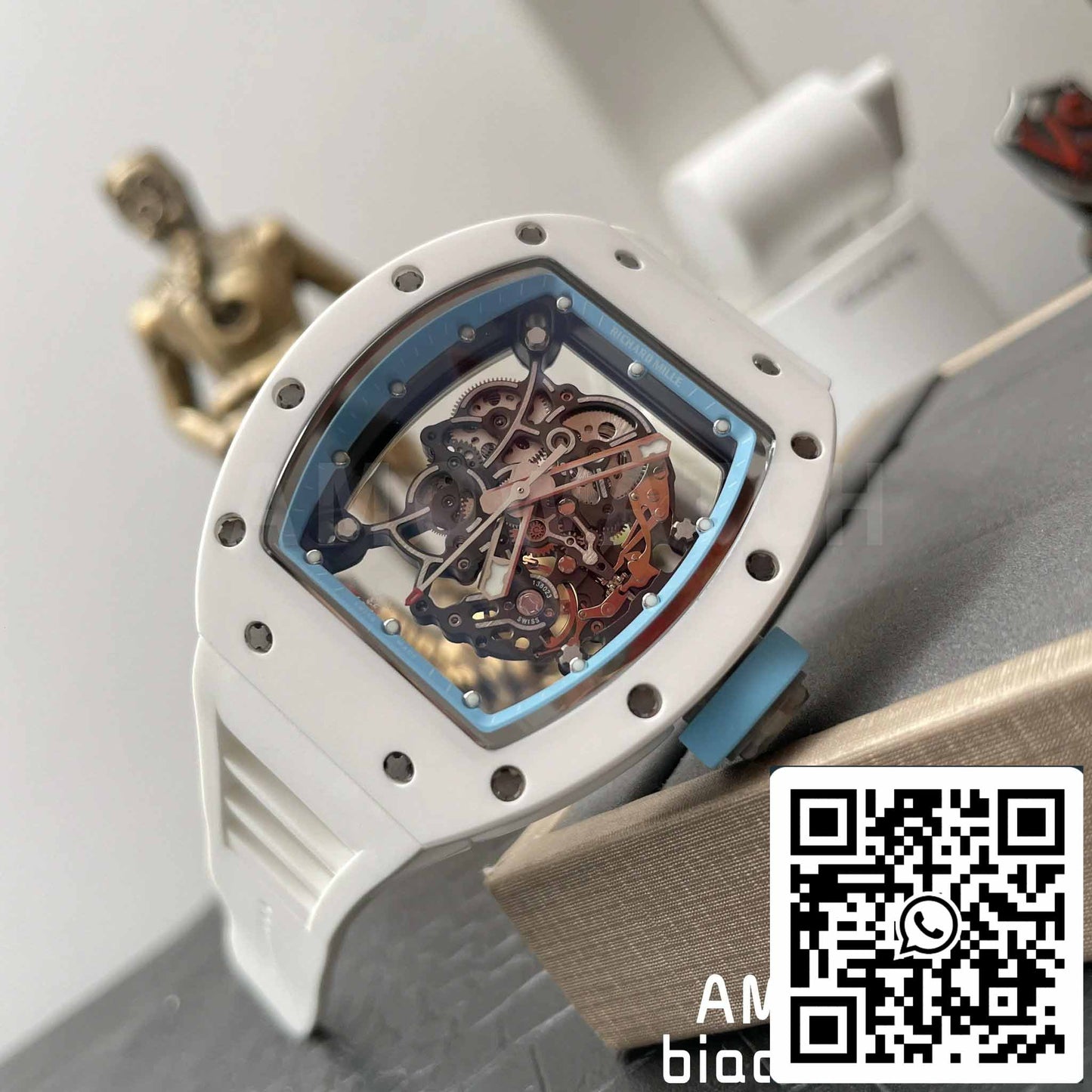 RICHARD MILLE  RM055 Bianco ceramica Cassa 1:1 edizione migliore BBR Fabbrica [V3] Bianco Gomma cinturino