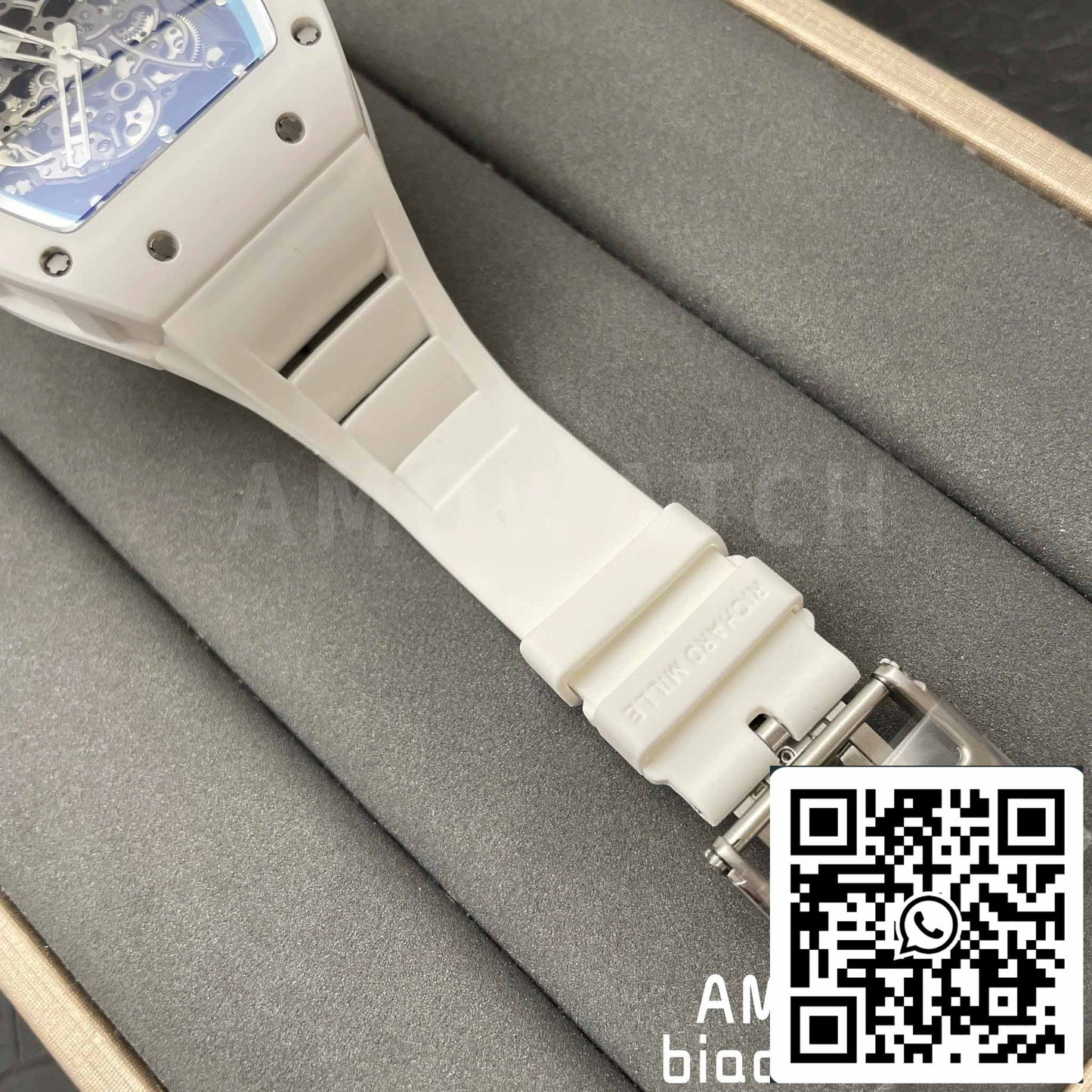 RICHARD MILLE  RM055 Bianco ceramica Cassa 1:1 edizione migliore BBR Fabbrica [V3] Bianco Gomma cinturino