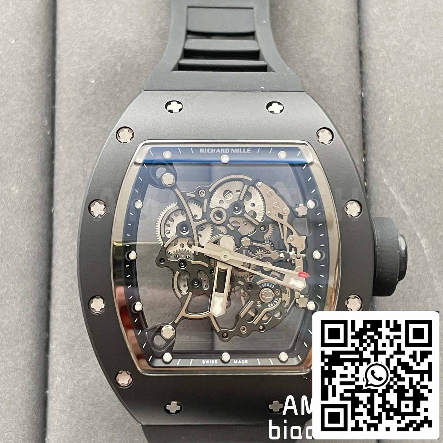 BBR Fabbrica [V3] RICHARD MILLE  RM055 RM-055 Nero ceramica Cassa Nero Gomma cinturino