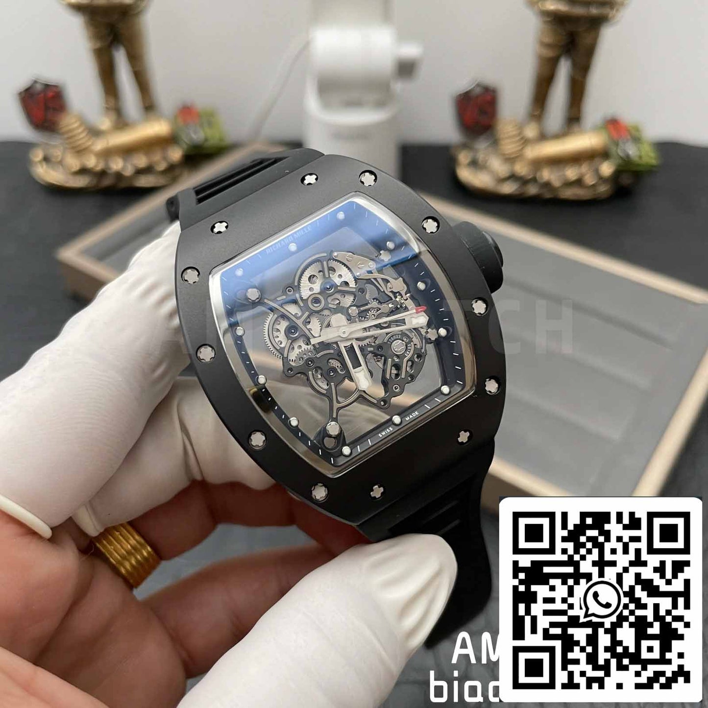 BBR Fabbrica [V3] RICHARD MILLE  RM055 RM-055 Nero ceramica Cassa Nero Gomma cinturino