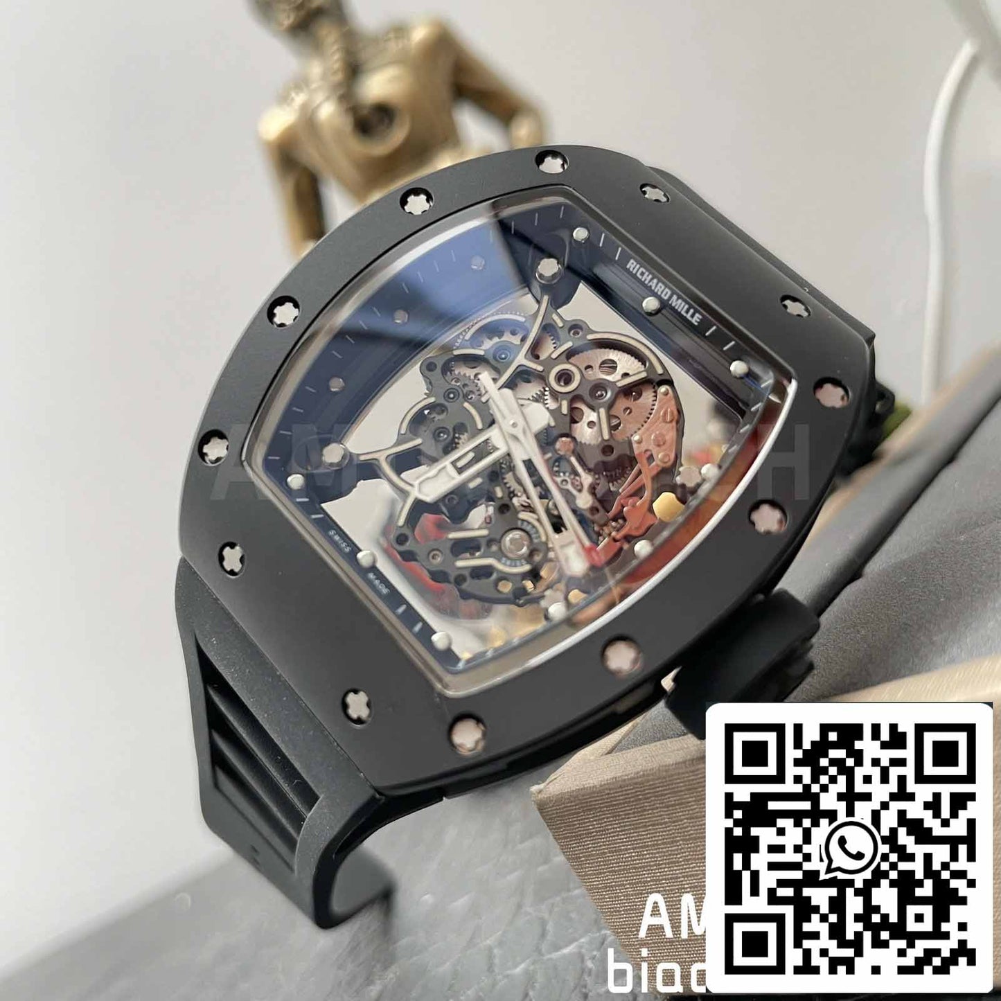 BBR Fabbrica [V3] RICHARD MILLE  RM055 RM-055 Nero ceramica Cassa Nero Gomma cinturino